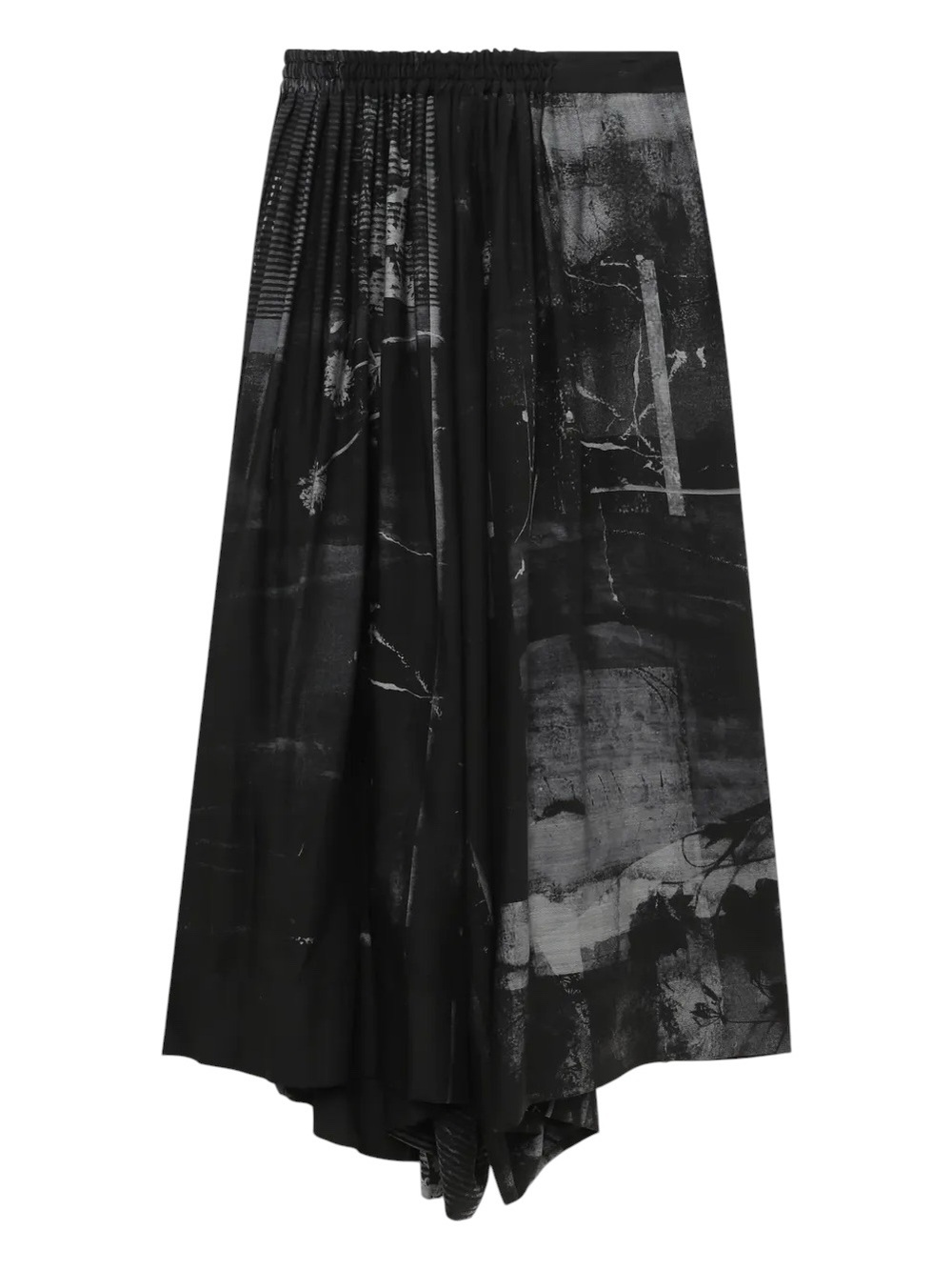 Y’s Yohji Yamamoto FW25 Cupro Abstract Print Ruched Side Waist Flowy Trousers 2 - Picture 2 of 14
